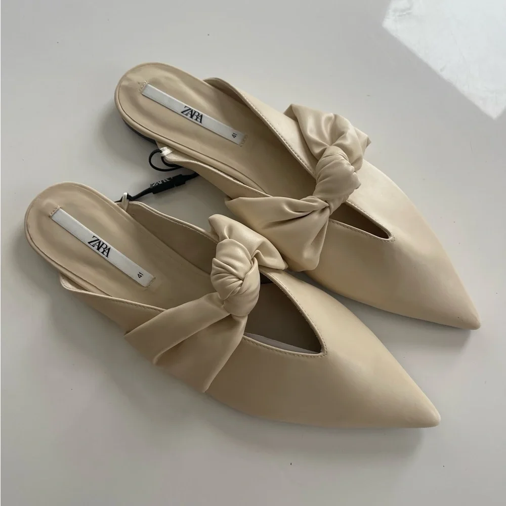 Zara Bow Flats Cream - 41 (US 10)